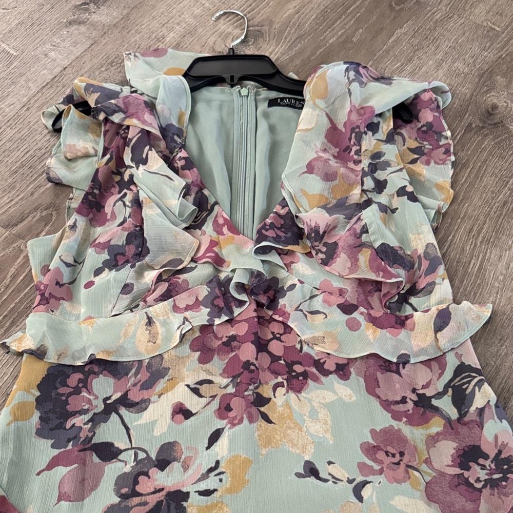 Ralph Lauren Floral Ruffle Midi Dress in Sage Green - Picture 7 of 7